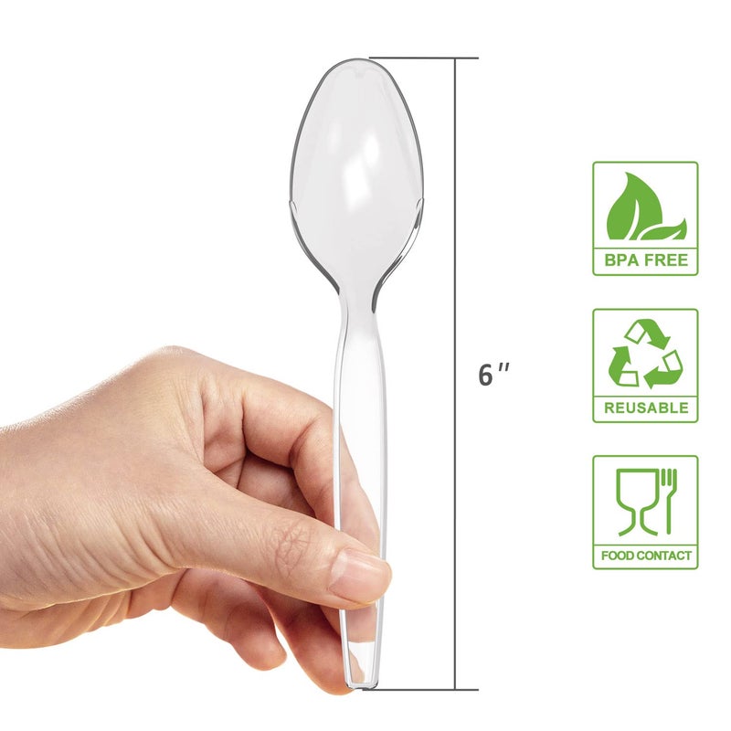 POSATE Heavyweight Plastic Spoons, Clear, 100 Count - Image 2